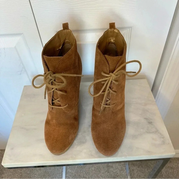 Steve Madden Danni Cognac Suede Wedge Lace Up Booties Size 9.5 - Picture 7 of 12